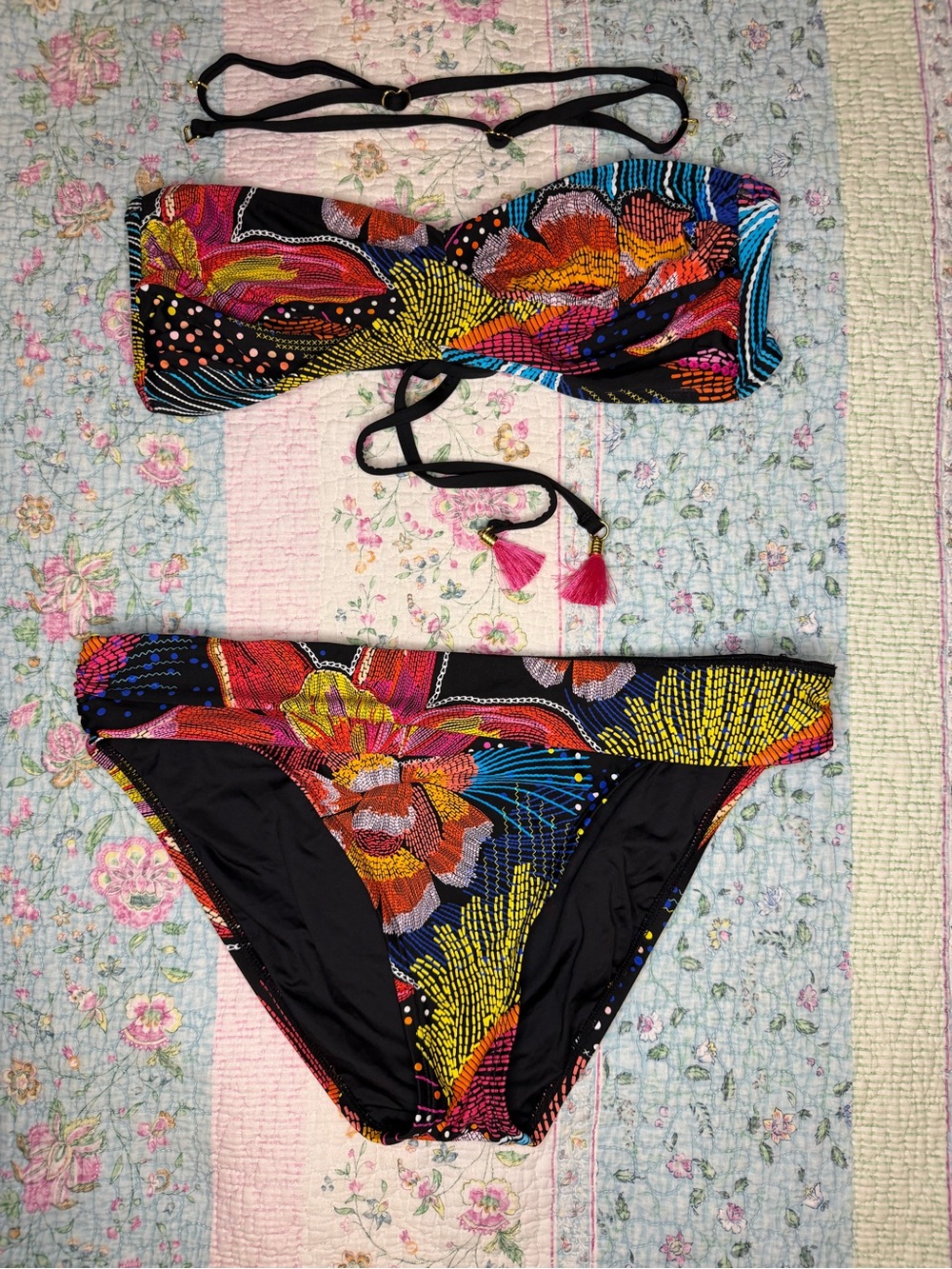La Blanca Sunlit Soirée Removable Strap Bandeau Top & Bikini Bottom Set Medium